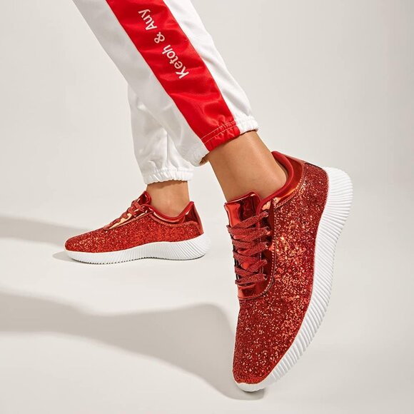 Brand New Women Red Rubber LUCKY STEP Glitter Sparkly Lightweight Shoes - Picture 6 of 8